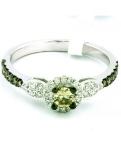 14K White Gold Cognac and White Diamond Engagement Ring 0.50ctw Chocolate Brown and White