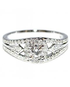 14K White Gold 0.75ct w Diamond Round Solitaire Engagement Ring 8mm Wide