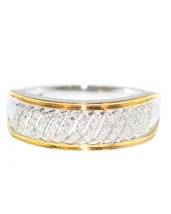 Anniversary Ring 0.1ct Diamond Two Tone 10K 6.3mm Wide Wedding Band