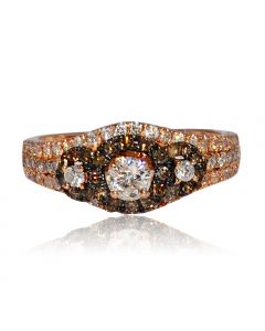 1ct Diamond Ring Coganc and White Diamond 3 stone 10K Rose Gold 8.5mm wide