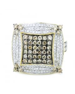 1.5ct Diamond Cognac and White Diamond Large Cocktail Ring 10K Yellow Gold