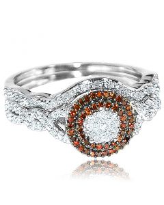 Cognac and White Diamond Bridal Rings Set 0.33ct 10K White Gold 