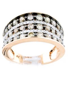 Cognac And White Diamond Wide Anniversary Ring 14K Rose Gold 1.45ct 11.5mm Wide