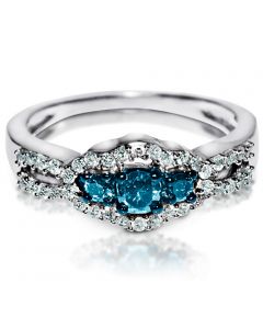 Blue Diamond Engagement Ring White Accents in White Gold 0.55ct W 7mm Wide New