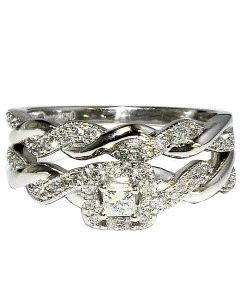 Princess Cut Diamond Bridal Set Rings 10K White Gold 0.33ct w Woven Sides