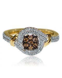 Cognac Diamond Engagement Ring 10K Gold 0.3ct 10mm Wide Swirl