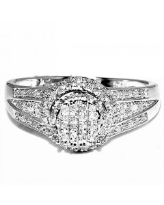 Halo Diamond Engagmenet Promise Ring 10mm wide 0.23ctw pave set diamonds Sterling Silver