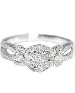 Diamond Bridal Ring Engagement 0.74ct 14K White Gold 8mm Wide Vintage 