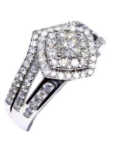 1CT Diamond Bridal Set 14K White Gold Princess Cut Solitaire Split Shoulder