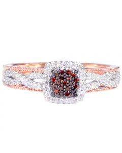 Cognac And White Diamond Rose Gold Engagement Ring 10K 0.2ct 