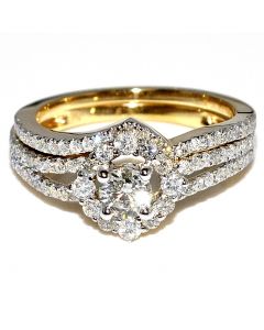 1ct Bridal Set 14K Yellow Gold Round Solitaire Center Certified Diamonds 2pc Set
