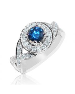 1.3ct w Blue White Diamond Engagement Ring 10K White Gold 0.65ct Solitaire