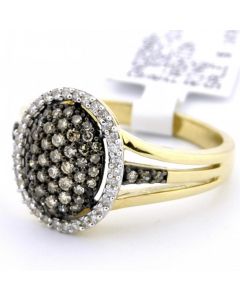 Cognac and White diamond Domed Cocktail Fashion Ring 0.53ct Diamonds 10K Yellow gold 13.5mm Wide