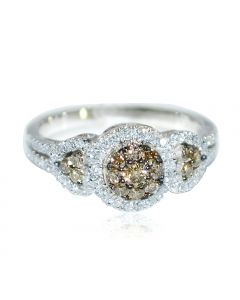 Cognac Diamond Anniversary Wedding Ring 0.7ct w 14K White Gold 3 Stone Style