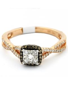 Coganc and White Diamond Rose Gold Princess Cut style Engagement Promise ring 0.33ct 14K Rose gold