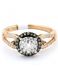 0.5ct Diamond Engagement Ring Rose gold Brown and White diamonds Split shoulder 14K