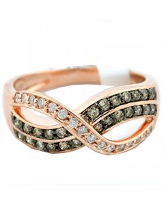 0.5ct Anniversary Band Ring Rose Gold with Cognac Brown and White diamonds 9mm Wide 10KR Crossover