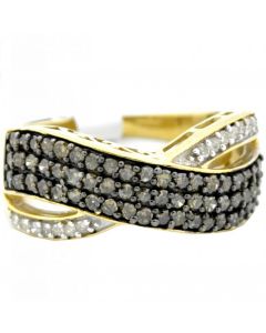 Cognac and White diamond Anniversary Ring Cocktail Band 0.7ct 10K Yellow Gold 9mm Wide