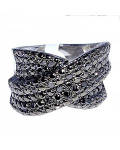 Black diamond Band Ring Wide 13.5mm 0.23ctw Sterling Silver crossover