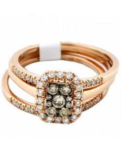 Wedding Set 3 piece Engagement Ring and Two matching Bands Rose Gold Cognac and White diamonds 0.5ct 14K
