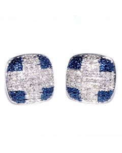 Diamond Stud Earrings Large 8.5mm Wide Cushion Shaped Screw Back Sterling Silver 0.15ct