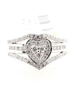 0.51ctw Diamond Heart Shaped Bridal Wedding Set Ring 14K White Gold 