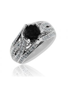 Black Diamond Vintage Wedding Rings 2.25ct w 10K White Gold 