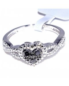 Black Diamond Heart Ring engagement promise gift ring 0.08ct in Sterling Silver