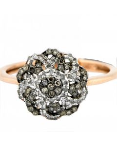 0.25Ct Rose Gold Fashion Ring Cocktail Flower Ring Cognac Brown and White diamonds 11mm