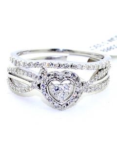 0.48ctw Heart Bridal Set 10K White Gold Engagement Ring and Matching Band Set