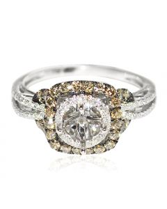 Cognac White Diamond Semi Mount Wedding Ring Fits 0.75ct to 1ct Solitaire 14KWG