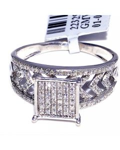 Diamond Engagement Ring Square top with pave set diamonds 0.23ct 9mm wide