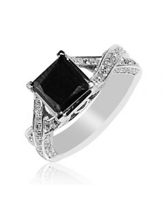 2.45ct w Black White diamond Engagement Ring 10K White Gold 2ct Princess Cut Solitaire