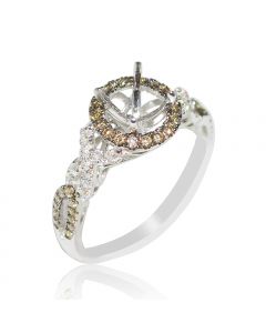 Cognac Diamond Bridal Engagement Ring 14K White Gold 0.49ct fits 0.75ct 