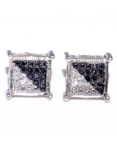 Black and White Diamond Earrings 925 Steerling Silver 0.11ct 7.5mm Wide Square