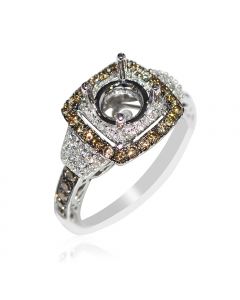 Diamond Semi Mount Engagement Ring Cognac White Diamond Halo Fits 1ct 14KW