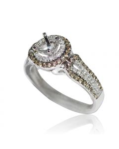 Cognac Diamond Halo Engagement Ring Setting 10mm Wide 0.56ct Fits 0.5ct