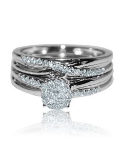 Bridal Rings Set 10K White Gold 0.3ctw Diamonds 1ct Round Solitaire Size Cluster top
