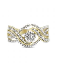 0.5ct Diamond Engagement Ring 10K Yellow Gold Swirl 10.5mm Wide