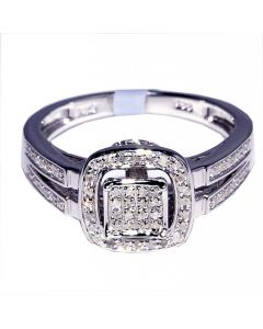 Princess cut Style Square Top Engagement Ring with Pave Diamonds 0.16ct 10mm Wide Silver