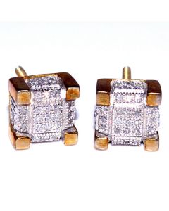 Diamond Cube Stud Earrings 0.25ct Sterling Silver with Yellow Gold Finish 7.5mm Wide