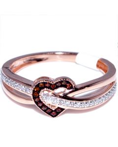 Heart Ring Rose Gold Red and White diamonds 7mm Wide 0.15ct Diamonds 10K Fashion Promise Ring