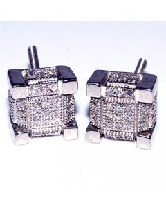 Diamond Stud Earrings Cube shaped Sterling silver 0.25ct 7.5mm Wide Screw backs