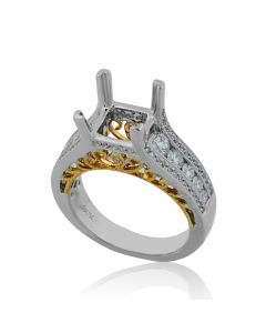 2CT Semi Mount Wedding Ring Setting Rose And White Gold 18K 1.07ctw Diamonds