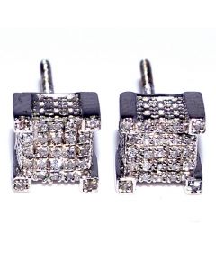 0.155ct Diamond Stud Earrings Cube Shaped Sterling Silver 6.5mm Wide Screw Backs
