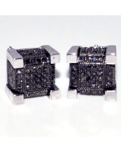 Black Diamond Earrings 0.5ct 10K White Gold Screw Backs 9mm Wide Cubes