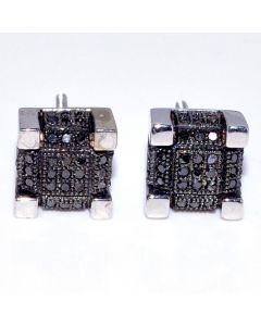 Black Diamond Stud Earrings Cube Shaped Large 7.5mm Wide 10K White Gold 0.28ctw