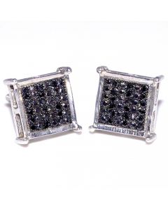 Black Diamond Earrings 925 Steerling Silver 0.13ct 8.5mm Wide Square Princess Style Pave Set