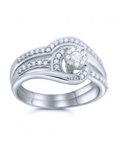 0.33ct Diamond Bridal Rings Set 10K White Gold 10mm Wide Swirl