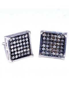 0.25ct Princess Cut Style Square Earrings with Round Pave Set diamonds on Black PVD Sterling Silver 8.5mm Wide